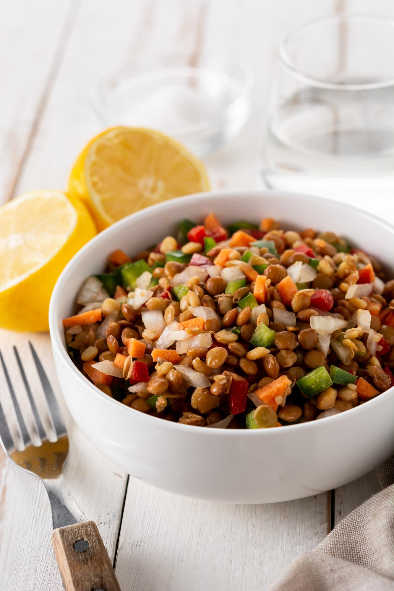 Roasted vegetable and herby grain bowl